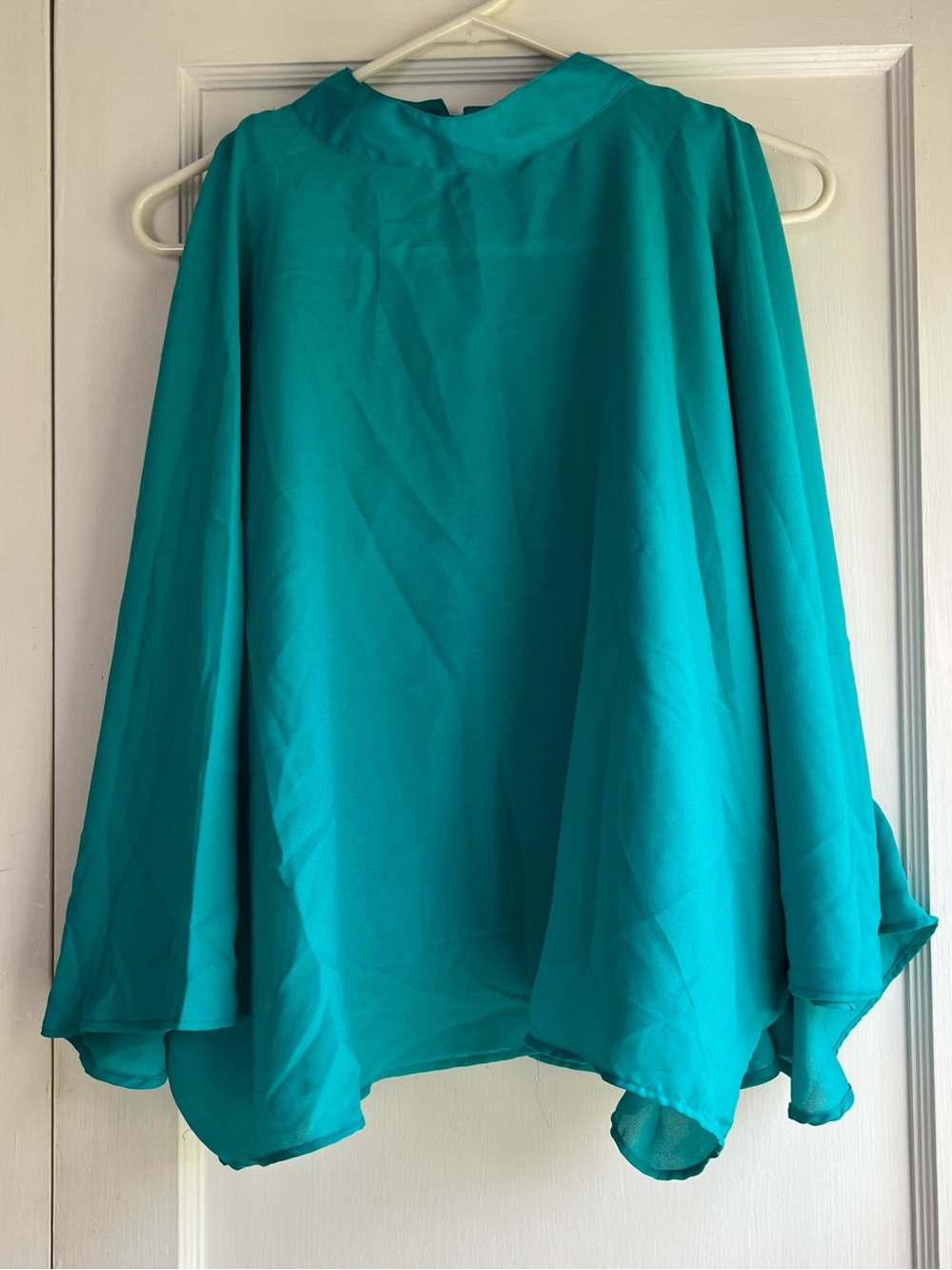 Arianne Teal V-Neck Cape Blouse